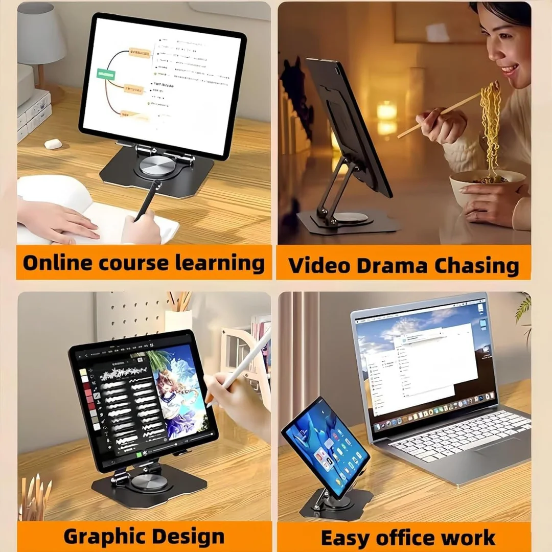 Adjustable 360° Rotating Tablet Stand with Ergonomic Foldable Portable Laptop |Tablet Holder Compatible with Phones iPad Android Samsung Devices Silver image 3