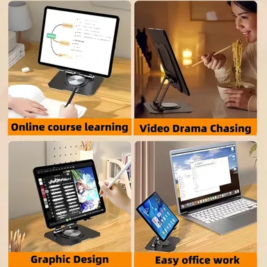 Adjustable 360° Rotating Tablet Stand with Ergonomic Foldable Portable Laptop |Tablet Holder Compatible with Phones iPad Android Samsung Devices Silver thumbnail 2