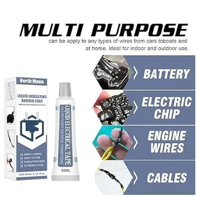 North Moon Liquid Electrical Insulating Rubber Coat | 50 ml Rapid Curing UV-Resistant Electrical Tape for Sealing & Protecting Wires and Connections thumbnail 1