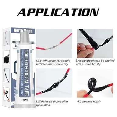North Moon Liquid Electrical Insulating Rubber Coat | 50 ml Rapid Curing UV-Resistant Electrical Tape for Sealing & Protecting Wires and Connections thumbnail 2