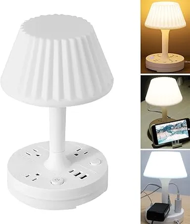 Smart Multifunction Desk Lamp with AC Outlets, USB |Type‑C Charging Ports, Eye‑Care LED Nightstand Light with Flexible Phone Holder and Extension Power Board thumbnail 1