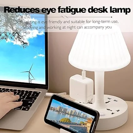 Smart Multifunction Desk Lamp with AC Outlets, USB |Type‑C Charging Ports, Eye‑Care LED Nightstand Light with Flexible Phone Holder and Extension Power Board image 4