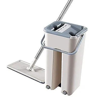 Microfiber Flat Mop with Bucket Hands‑Free Squeeze Floor Cleaning System Extra Reusable Mop Pads Stainless Steel Handle Deep Clean Dust |Dirt Removal Home Floor Mop thumbnail 0