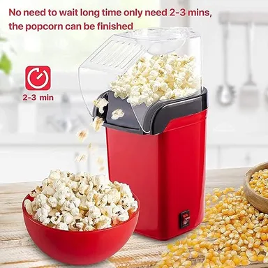 Electric Hot Air Popcorn Maker Machine for Home | Stoveless Oil-Free Popcorn Popper | Red Compact Countertop Popcorn Popper for Quick Snacks, Parties, Movie Nights thumbnail 1