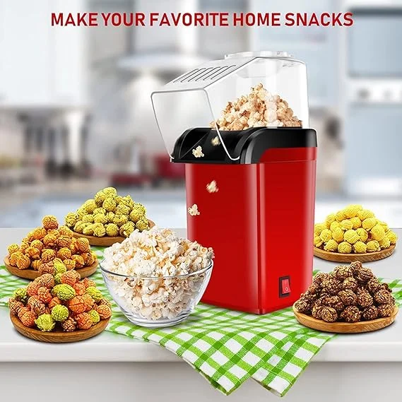 Electric Hot Air Popcorn Maker Machine for Home | Stoveless Oil-Free Popcorn Popper | Red Compact Countertop Popcorn Popper for Quick Snacks, Parties, Movie Nights image 4