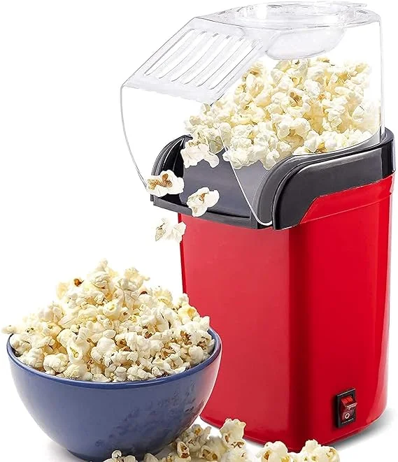 Electric Hot Air Popcorn Maker Machine for Home | Stoveless Oil-Free Popcorn Popper | Red Compact Countertop Popcorn Popper for Quick Snacks, Parties, Movie Nights image 1