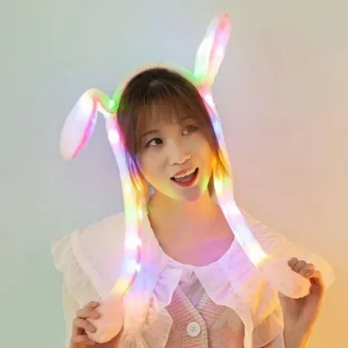 LED Light-Up Bunny Ear Headband | Glowing Plush Hairband for Kids, Teens & Party Wear | Colorful Flashing Ears thumbnail 1