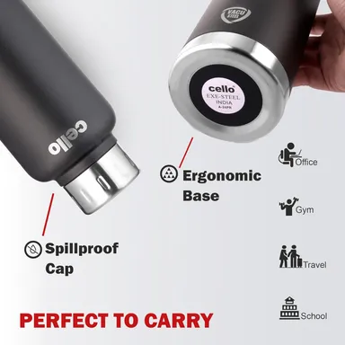 Cello 500ml Stainless Steel Double Wall Insulated Flask Bottle – Vacuum Leak Proof Hot & Cold Thermosteel Water Bottle for Office Gym Travel thumbnail 3