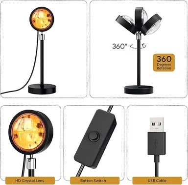 Sunset Lamp Projection LED Lights with USB & Remote – 16 Colors, 360° Rotation Rainbow Night Light for Selfie, Party, Home Decor, and Gifts for Women thumbnail 1