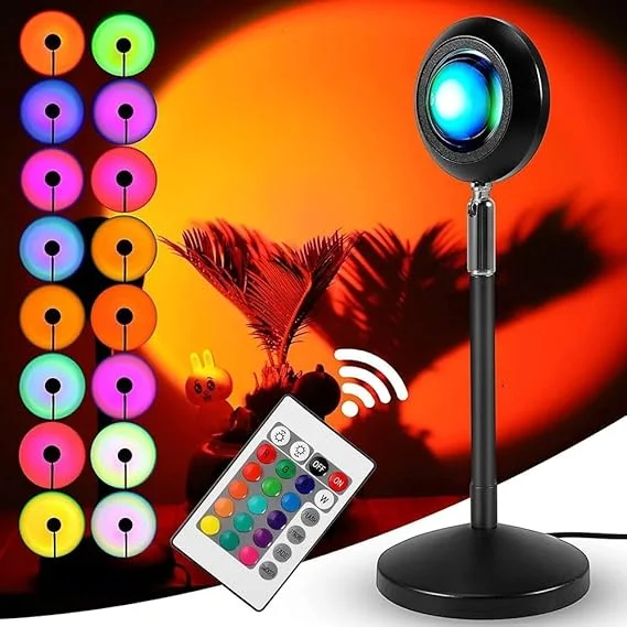 Sunset Lamp Projection LED Lights with USB & Remote – 16 Colors, 360° Rotation Rainbow Night Light for Selfie, Party, Home Decor, and Gifts for Women image 1