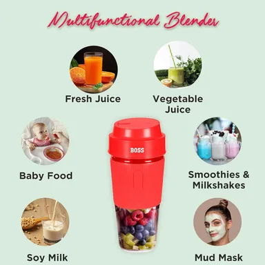 BOSS Smoothie Maker & Portable Electric USB Juice Maker Juicer Bottle Blender Mixer, Rechargeable Bottle – Compact & Travel-Friendly USB Blender thumbnail 2