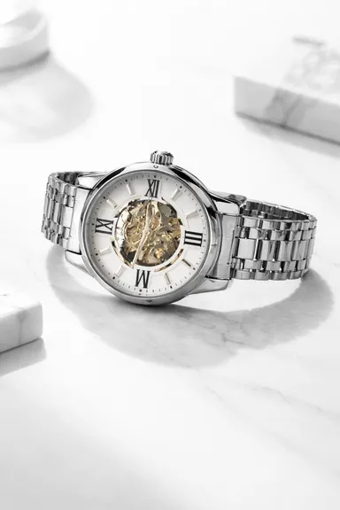 KHRIST Premium Fully Automatic Mechanical Analog Watch for Men | Exposed Working Gears Dial & Transparent Case Back | Precision Engineering, Luxury Craftsmanship & Timeless Elegance thumbnail 1