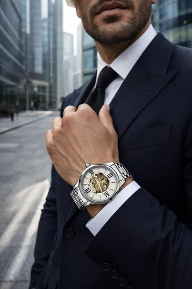 KHRIST Premium Fully Automatic Mechanical Analog Watch for Men | Exposed Working Gears Dial & Transparent Case Back | Precision Engineering, Luxury Craftsmanship & Timeless Elegance thumbnail 5