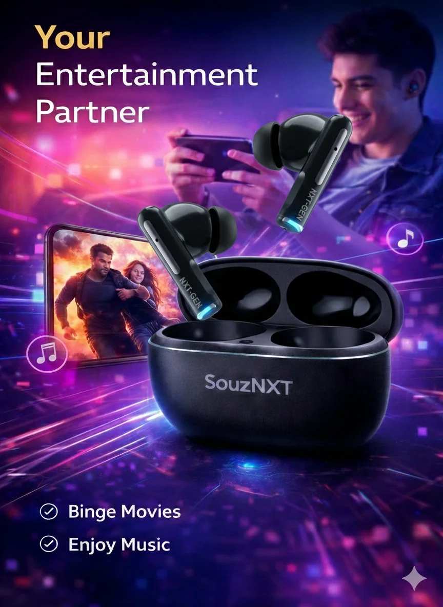 SouzNXT Bolt True Wireless Earbuds with 46H Playtime| Deep Bass, ENC Clear Calling, Type-C Fast Charging, Bluetooth 5.4| Sweatproof Stereo Earphones for Gaming, Music, and Calls image 4