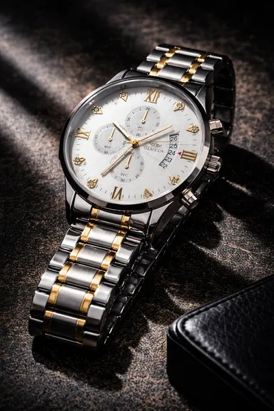 OLMECA Premium Dual-Tone Fully Automatic Chronograph Watch with Fully Working Three-Eye Dial & Date Display thumbnail 0