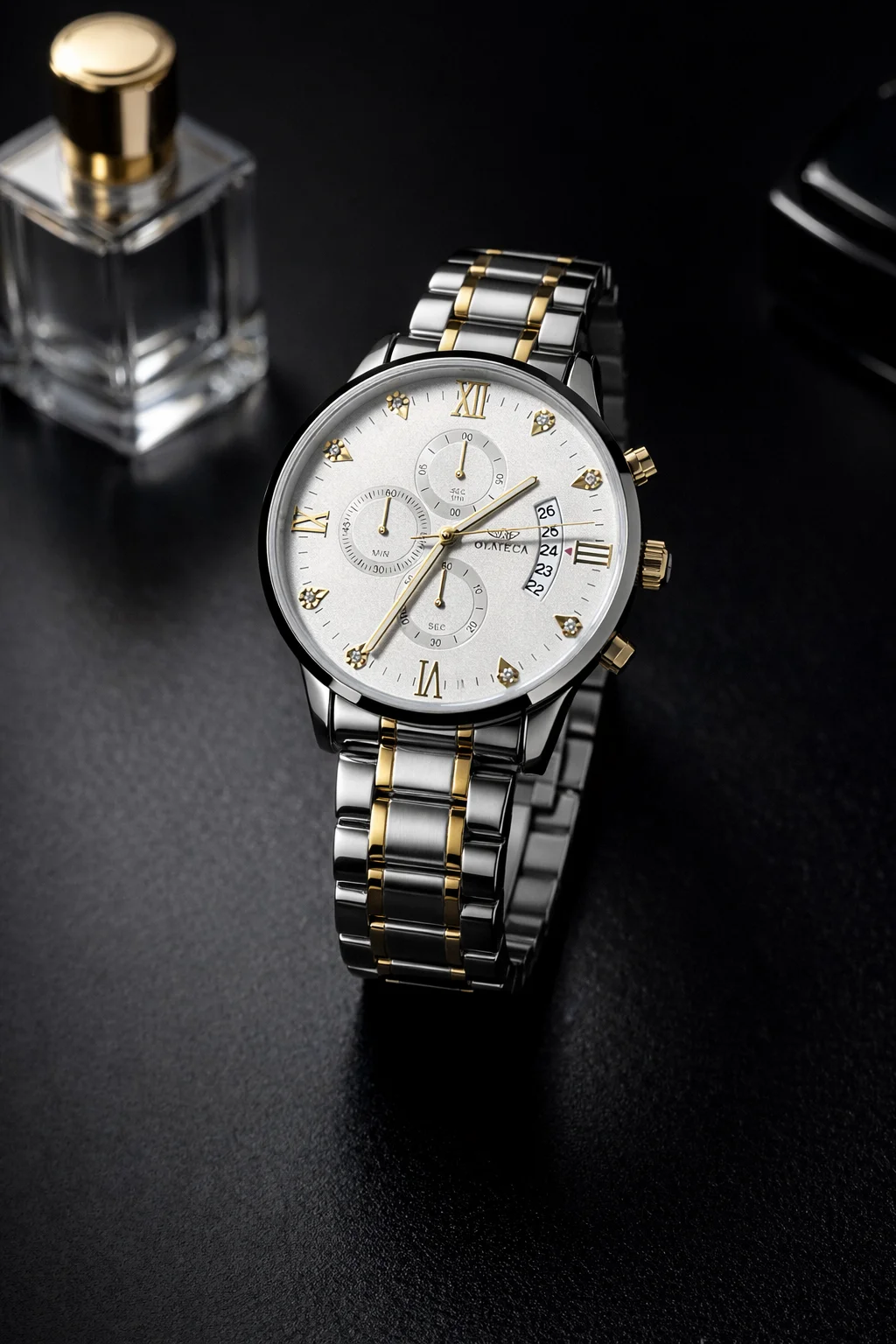 OLMECA Premium Dual-Tone Fully Automatic Chronograph Watch with Fully Working Three-Eye Dial & Date Display image 2