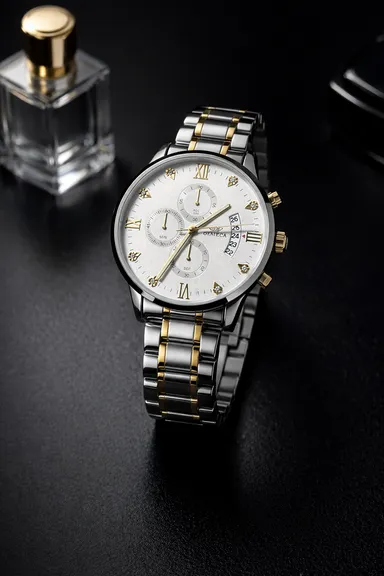 OLMECA Premium Dual-Tone Fully Automatic Chronograph Watch with Fully Working Three-Eye Dial & Date Display thumbnail 1