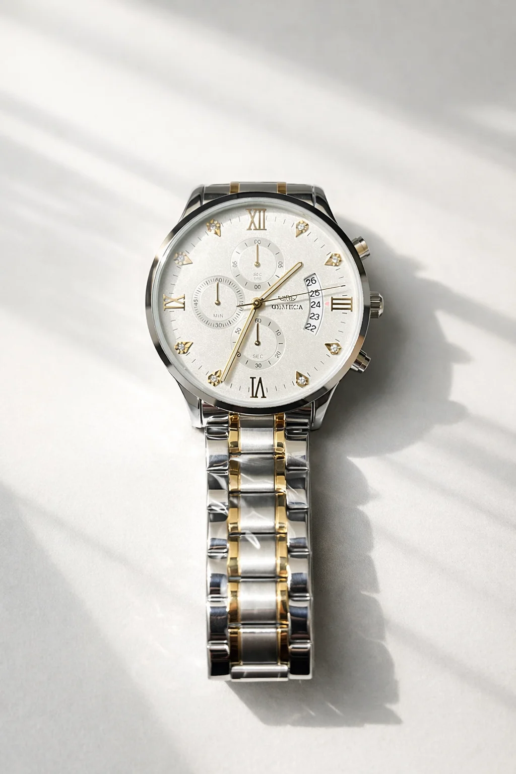 OLMECA Premium Dual-Tone Fully Automatic Chronograph Watch with Fully Working Three-Eye Dial & Date Display image 3