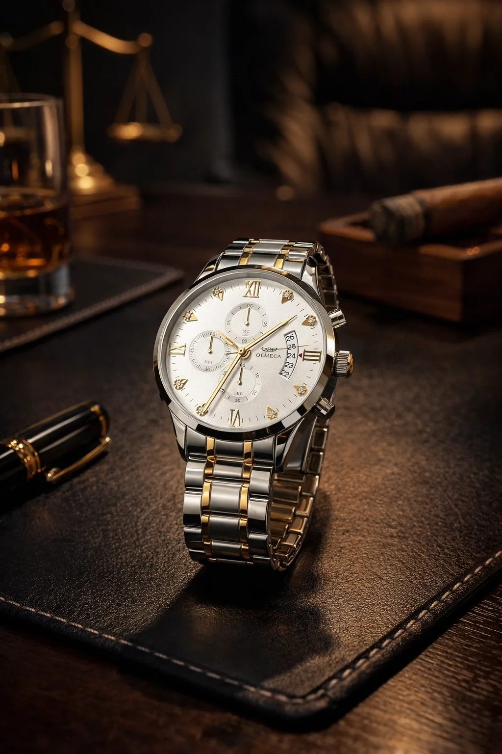 OLMECA Premium Dual-Tone Fully Automatic Chronograph Watch with Fully Working Three-Eye Dial & Date Display image 5