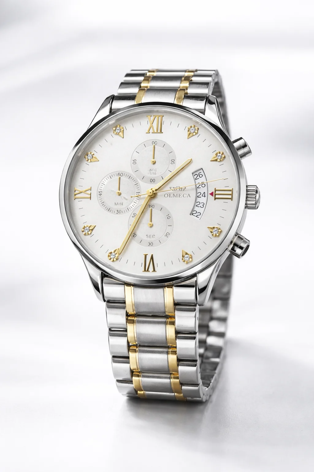 OLMECA Premium Dual-Tone Fully Automatic Chronograph Watch with Fully Working Three-Eye Dial & Date Display image 6