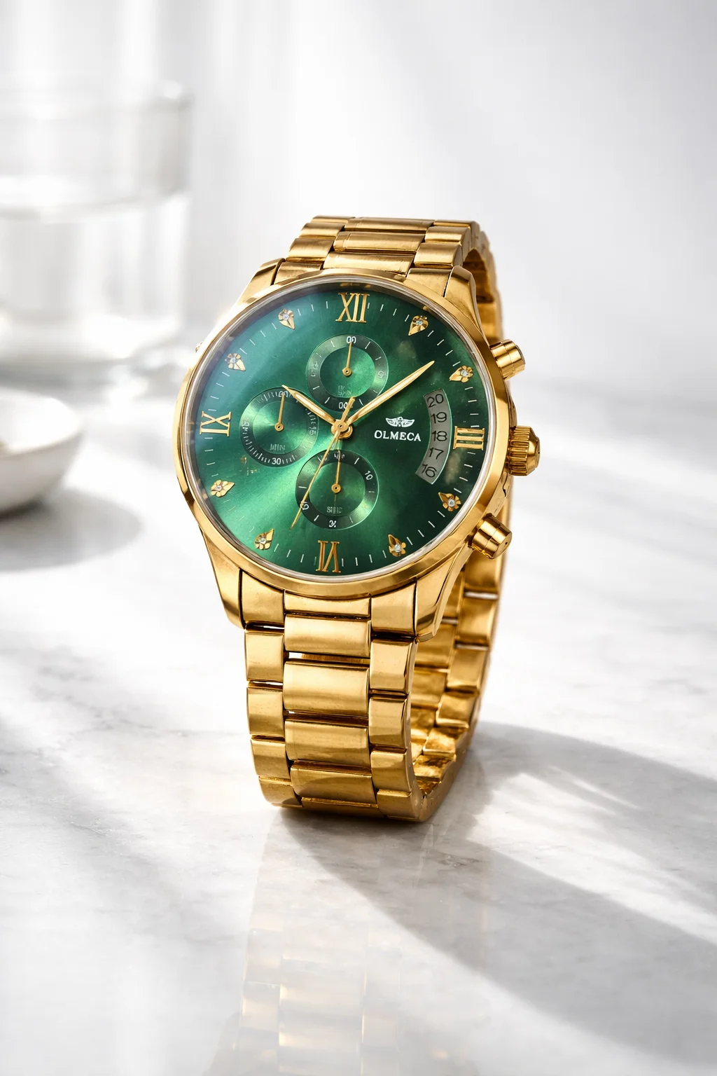 OLMECA Premium Dual-Tone Fully Automatic Chronograph Watch with Fully Working Three-Eye Dial & Date Display image 1