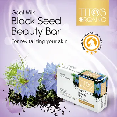 Tito’s Organic Goat Milk Black Seed Beauty Bar Soap for Deep Hydration, Antioxidant Skin Protection, Gentle Cleansing & Radiant Glow  100g Natural Moisturising Bathing Bar with Black Seed Oil & Goat Milk thumbnail 0