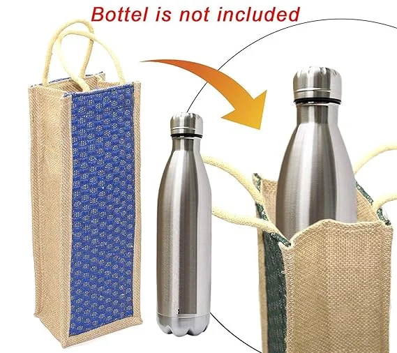 Fabric Jute Water Bottle Bag With Handles – Pack Of 2 | Reusable Eco Friendly Jute Bottle Carrier Bag For 1L 1.5L 2L Bottles | Blue Red Stylish Durable Gift Bag India image 2