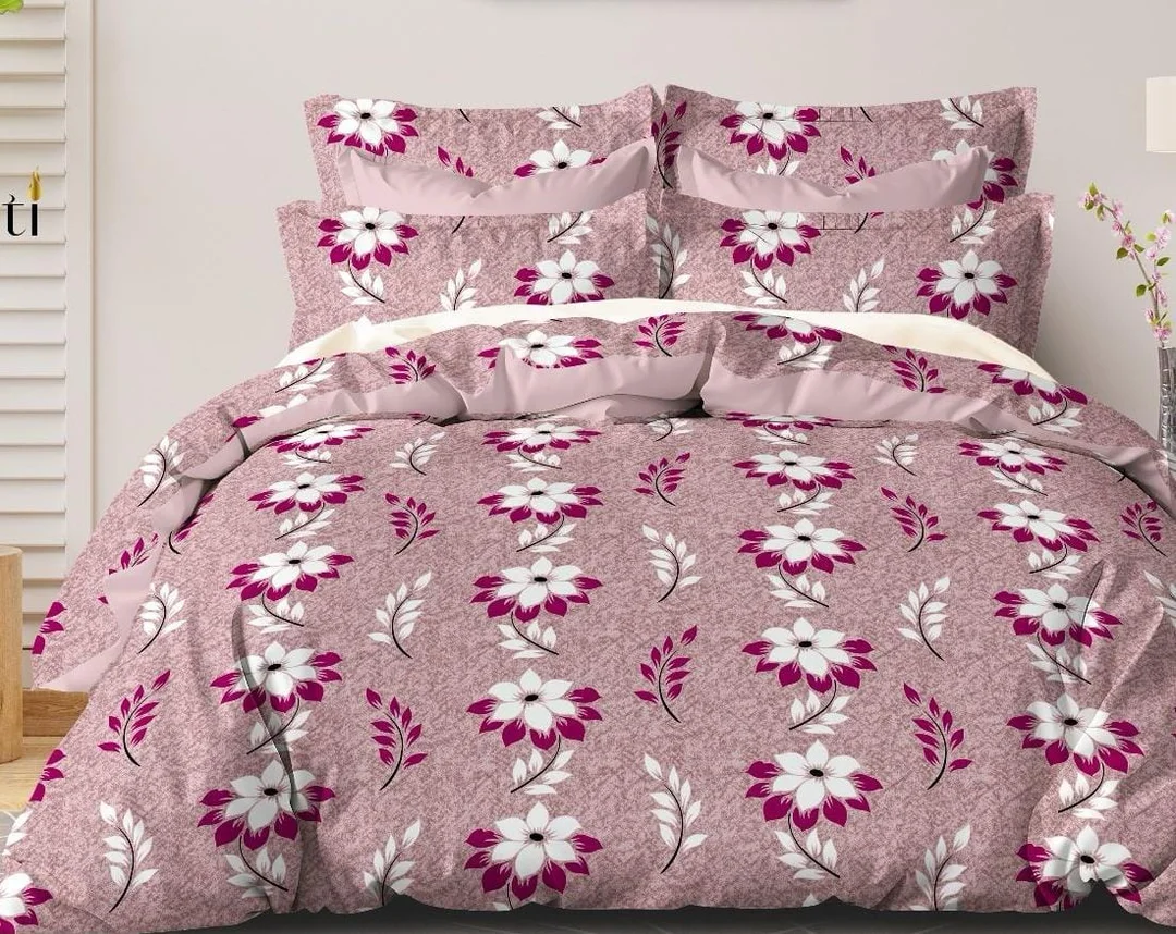 Pink Cartoon Bunny Printed Bedsheet Set with Pillow Covers and Duvet Cover| Soft Cotton Fabric for Kids and Adults| Cute Animal Bedroom Linen image 1