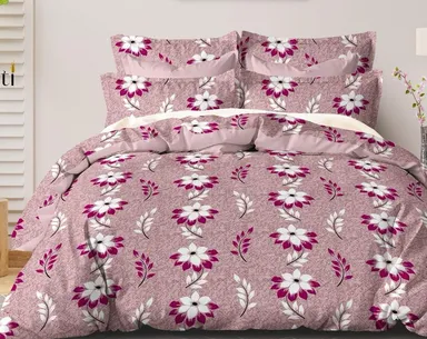 Pink Cartoon Bunny Printed Bedsheet Set with Pillow Covers and Duvet Cover| Soft Cotton Fabric for Kids and Adults| Cute Animal Bedroom Linen thumbnail 0