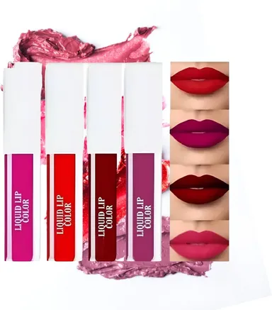Vagons Pack of 4 Matte Red Edition Lipsticks -Red Shades|30 ml Each|Long-Lasting Smudge-Proof Waterproof Liquid Lipsticks for Women|Smooth Application|Premium Cosmetic Kit thumbnail 0