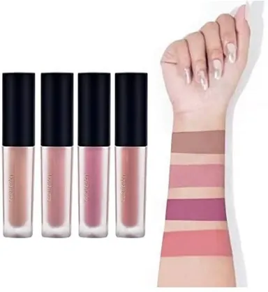 Nude Edition Liquid Lipstick Pack of 4 Shades Matte Finish Waterproof Long Lasting Smudge Proof Nude Lipstick Set for Women Daily Wear thumbnail 0