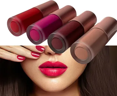 Passionate reds 4pc waterproof liquid lipstick matte long lasting smudge proof red lip colour set high pigment waterproof makeup for women daily party wear thumbnail 0