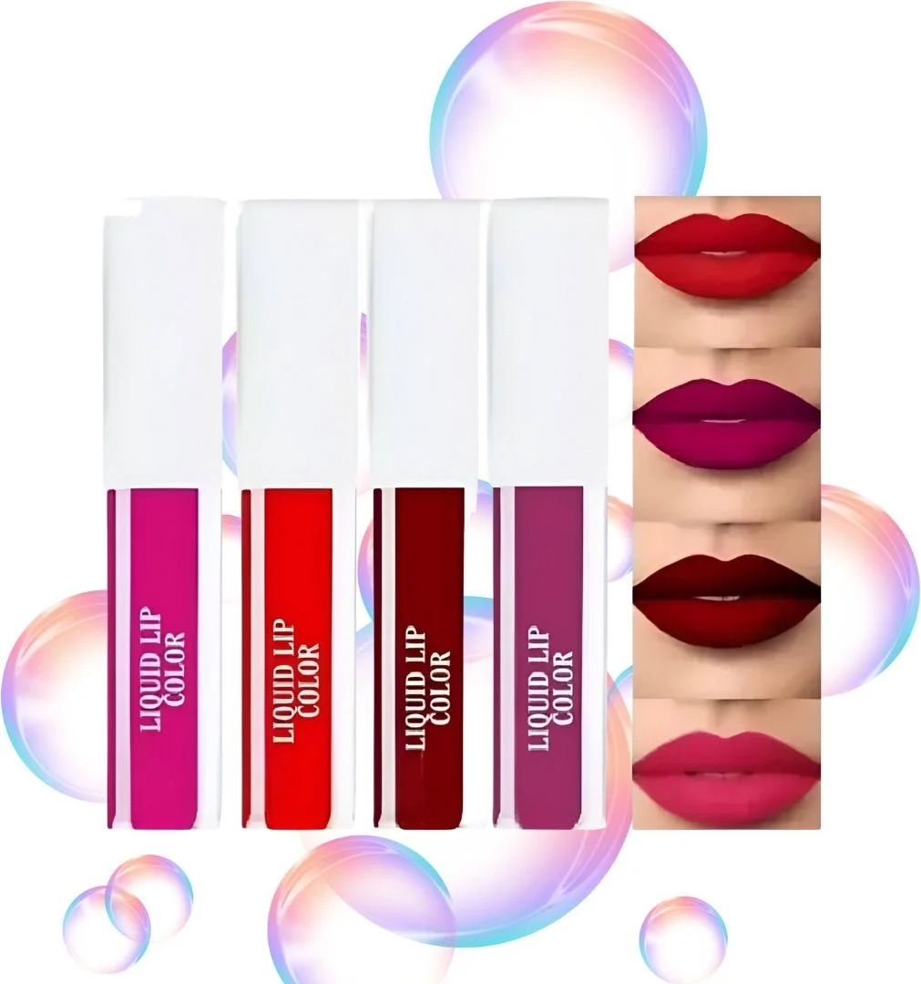 Cherry Red 4-Piece Liquid Lipstick Set for Women | Waterproof Matte Finish Long Lasting Highly Pigmented Bold Red Shades | Smudge-Proof Transfer-Proof Lip Color Combo for Daily Office, Party & Wedding Makeup image 1