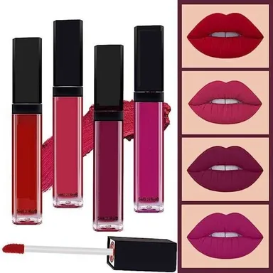 4-Piece Matte Red Liquid Lipsticks -Waterproof Long-Lasting Smudge-Free Bold Red Shades for Party|Bridal & Daily Wear thumbnail 0