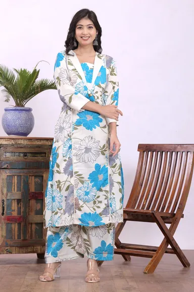 Blue Trendy Ethnic Set for Women |Designer Indian Festive & Party Wear Outfit with Kurta| Bottom & Dupatta thumbnail 0