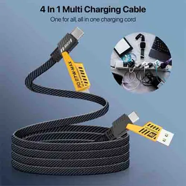 Metal Fast Charging Data Cable 65W USB-C USB-A Multi-Device Braided Cable for Apple and Android Smartphones, Light Black| 4-in-1 thumbnail 2