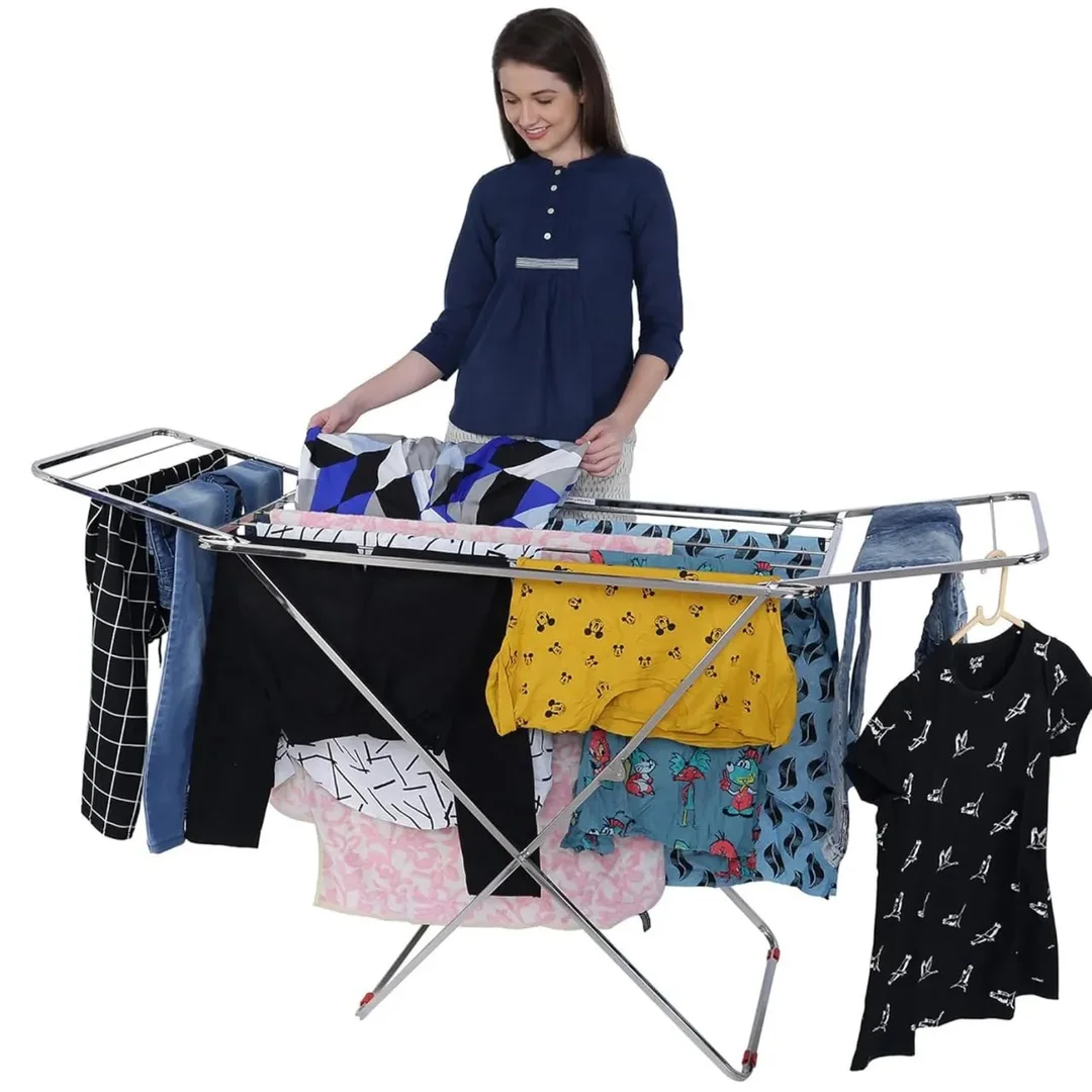 Steel Cloth Drying Stand | Foldable, Rust-Resistant Laundry Rack for Home, Balcony, Indoor and Outdoor Use | Heavy Duty Clothes Airer for Shirts, Towels, and Bedding image 4