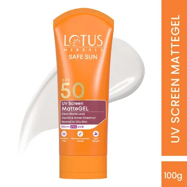 Lotus Herbals Safe Sun UV Screen Matte Gel Sunscreen SPF 50 PA+++ – Invisible Gel, No White Cast, Matte Finish for Normal to Oily Skin (50 g) thumbnail 2