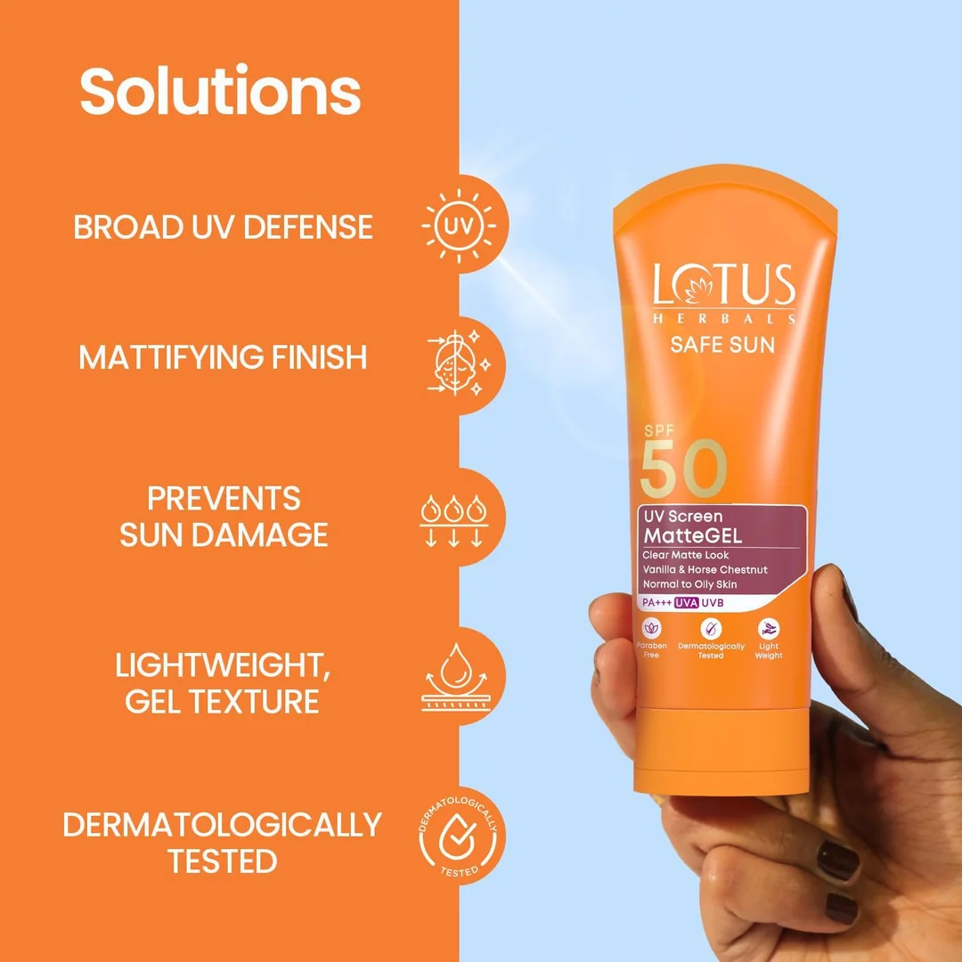 Lotus Herbals Safe Sun UV Screen Matte Gel Sunscreen SPF 50 PA+++ – Invisible Gel, No White Cast, Matte Finish for Normal to Oily Skin (50 g) image 6