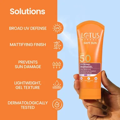 Lotus Herbals Safe Sun UV Screen Matte Gel Sunscreen SPF 50 PA+++ – Invisible Gel, No White Cast, Matte Finish for Normal to Oily Skin (50 g) thumbnail 5