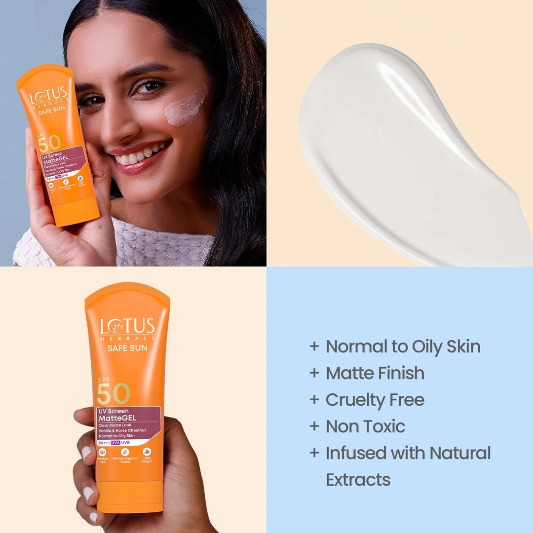 Lotus Herbals Safe Sun UV Screen Matte Gel Sunscreen SPF 50 PA+++ – Invisible Gel, No White Cast, Matte Finish for Normal to Oily Skin (50 g) image 7
