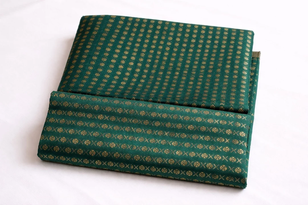 Dark Green Jacquard Silk Unstitched Blouse Piece with Gold Butta Design | Premium 1 Meter Fabric for Party| Wedding & Festive Wear image 3