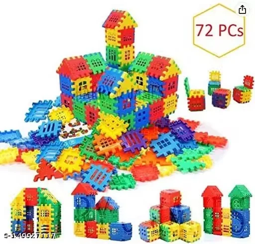 72 Pcs Kids Multicolour Plastic Interlocking Building Blocks Set Educational 3D Construction Toys for Creative Play, Learning & Motor Skill Development image 1
