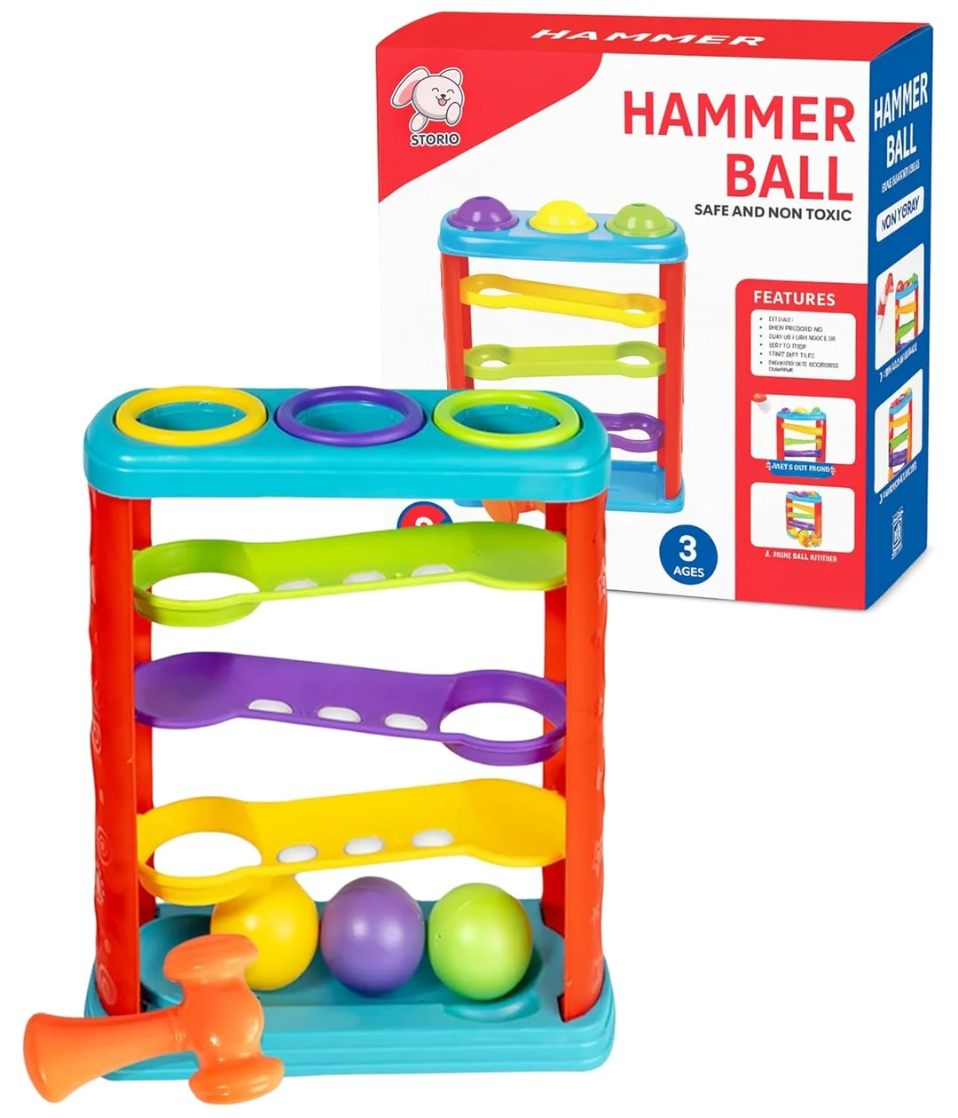 Storio Hammer Knock Ball Toy for Babies & Toddlers | Pound Balls & Watch Them Roll Down Ramps | Infant Activity Playset | Multicolor | Boys & Girls Educational Toy image 1