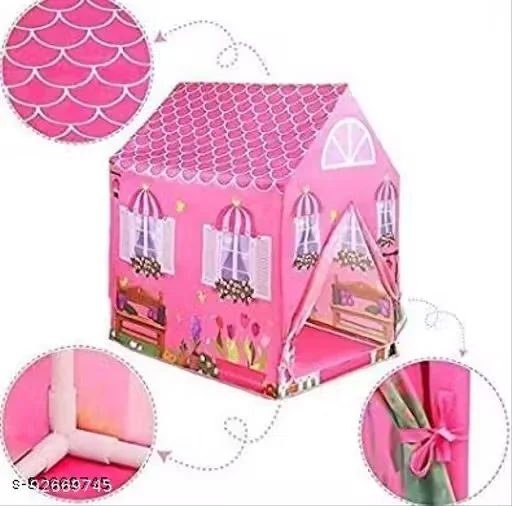Pink Kids Play Tent Indoor Foldable Playhouse for Toddlers and Children, Cartoon House Design, Lightweight and Safe, Fun Activity Toy for Home Playroom image 4