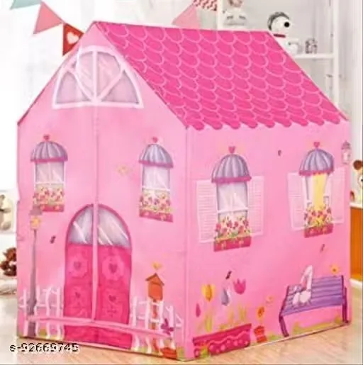 Pink Kids Play Tent Indoor Foldable Playhouse for Toddlers and Children, Cartoon House Design, Lightweight and Safe, Fun Activity Toy for Home Playroom image 1