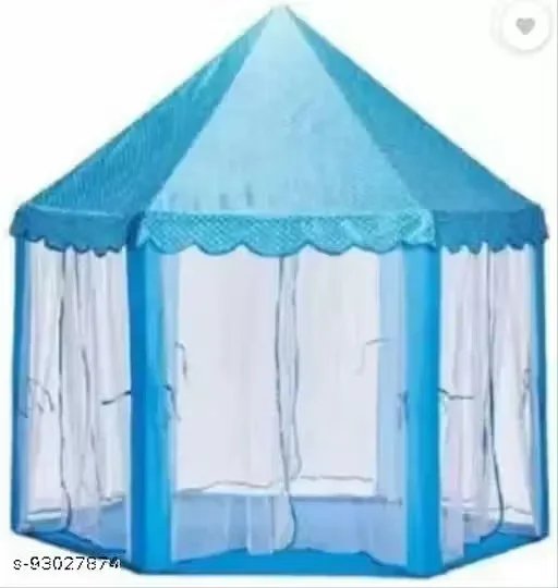 Play Kids Tent House Blue & White Striped Indoor Outdoor Playhouse Foldable Fabric Tent with Mesh Curtains, Ball Pit Compatible, Easy Setup, Durable Play Area for Toddlers & Children image 3