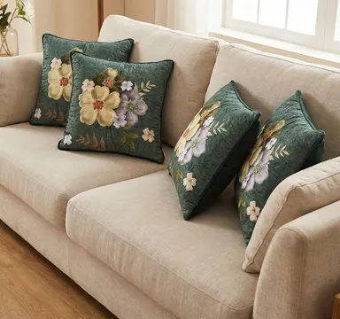 Premium 3D Floral Embroidered Cushion Covers for Sofa & Living Room Décor | Soft Quilted Cotton Throw Pillow Covers with Zipper | Decorative Flower Design for Home & Bedroom | Pack of 5 thumbnail 1