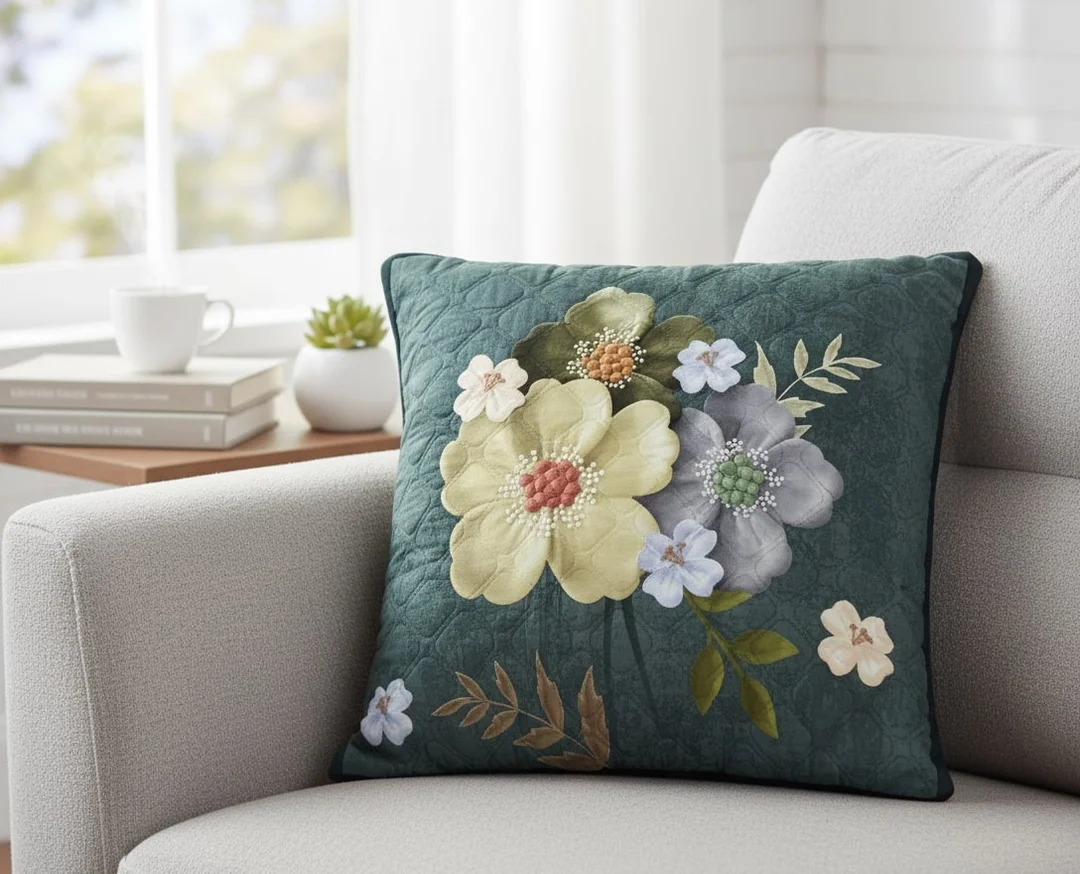 Premium 3D Floral Embroidered Cushion Covers for Sofa & Living Room Décor | Soft Quilted Cotton Throw Pillow Covers with Zipper | Decorative Flower Design for Home & Bedroom | Pack of 5 image 1