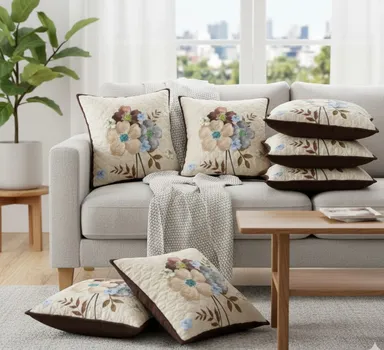 Premium 100% Cotton Cushion Covers Set of 5 for Sofa Living Room Bedroom | Soft Breathable Decorative Home Decor Throw Pillow Cases | Modern Stylish Zipper Cushion Cover Combo thumbnail 1